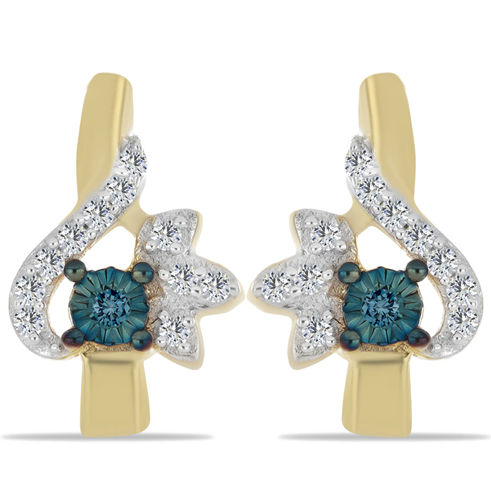Pendientes de Plata Bañada en Oro con Diamante Azul y Zircón Blanco 1 