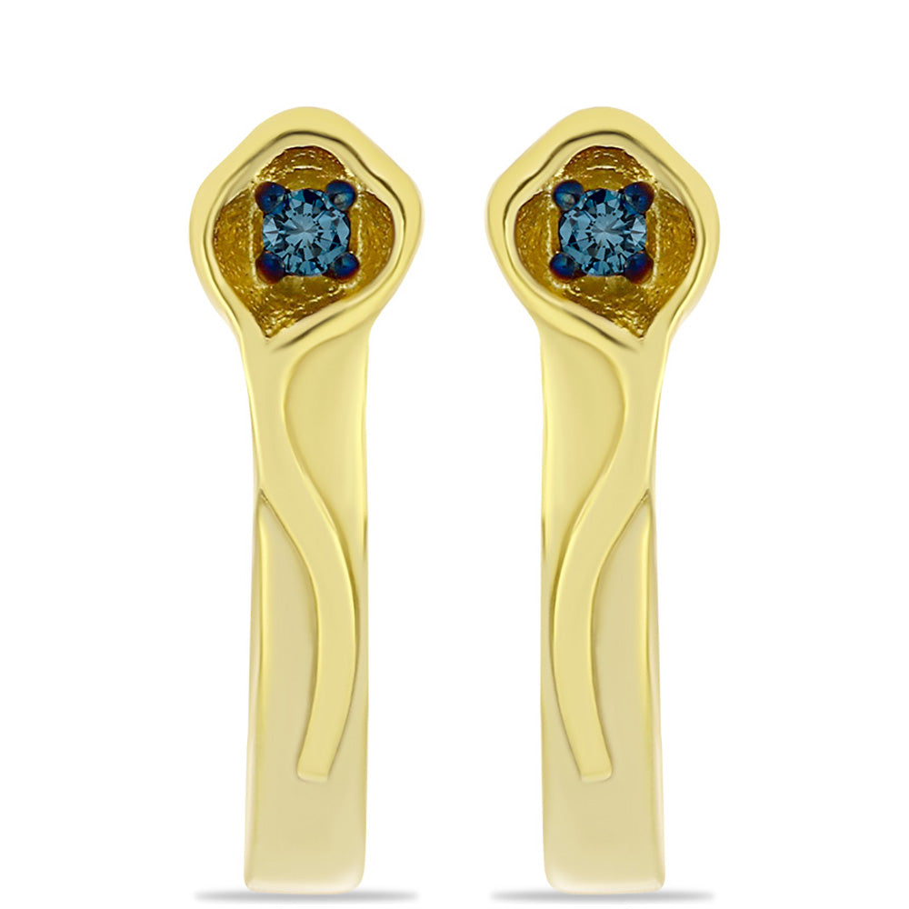 Pendientes de Plata Bañada en Oro con Diamante Azul 1 