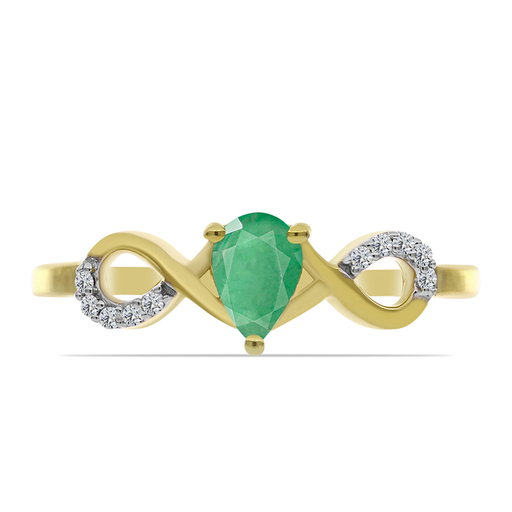 Anillo de Plata Bañada en Oro con Esmeralda de Brasil y Zircón Blanco