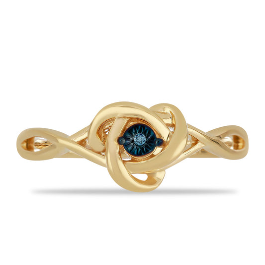 Anillo de Plata Bañada en Oro con Diamante Azul