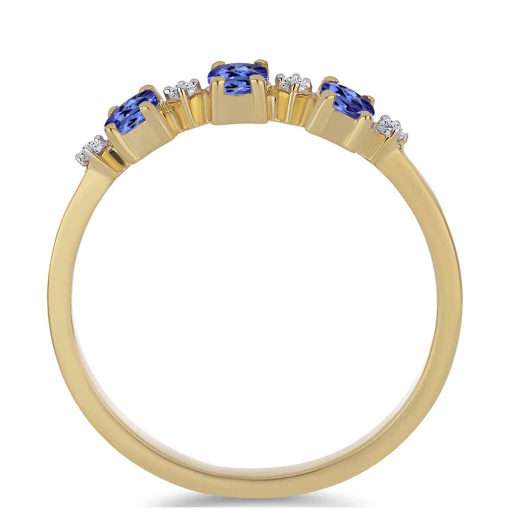 Anillo de Plata Bañada en Oro con Tanzanita y Zircón Blanco
