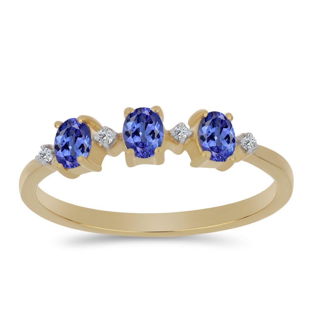 Anillo de Plata Bañada en Oro con Tanzanita y Zircón Blanco