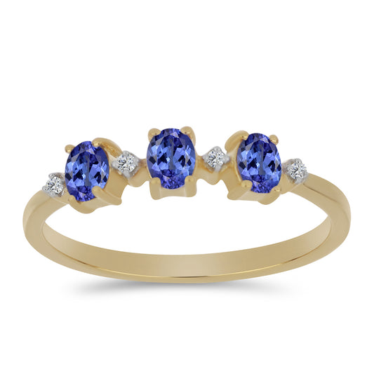 Anillo de Plata Bañada en Oro con Tanzanita y Zircón Blanco