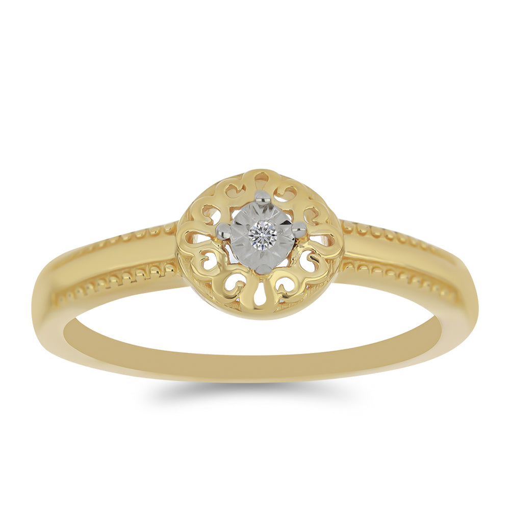Anillo de Plata Bañada en Oro con Diamante blanco 3 