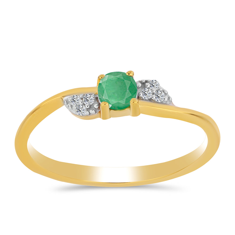 Anillo de Plata Bañada en Oro con Esmeralda de Brasil y Zircón Blanco