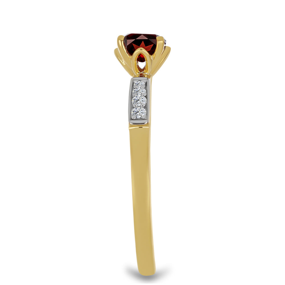 Anillo de Plata Bañada en Oro con Granate Barton y Zircón Blanco 4 