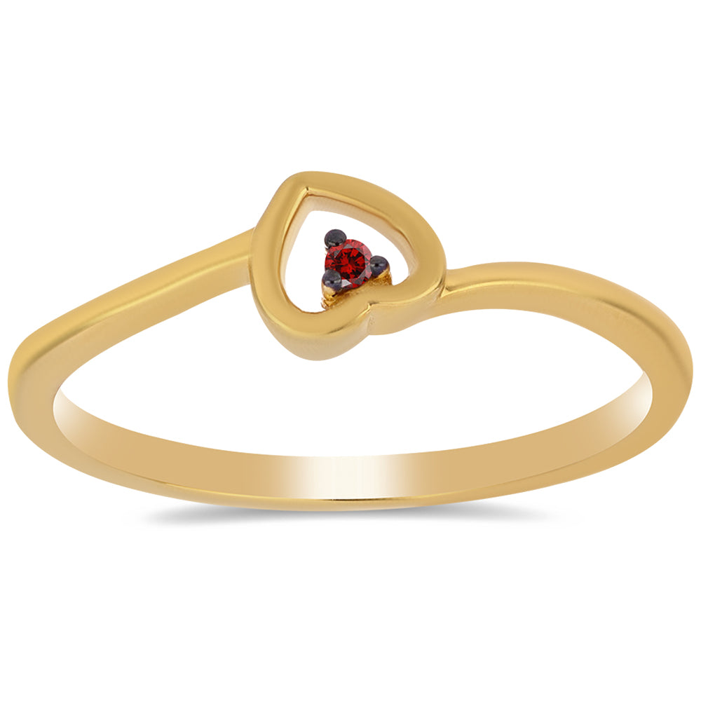 Anillo de Plata Bañada en Oro con Diamante Rojo