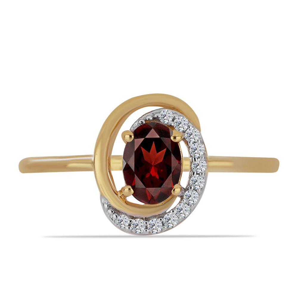 Anillo de Plata Bañada en Oro con Granate Barton y Zircón Blanco