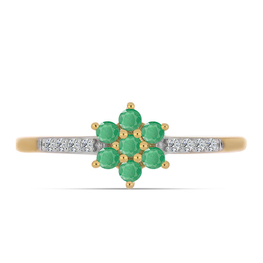 Anillo de Plata Bañada en Oro con Esmeralda de Brasil y Zircón Blanco