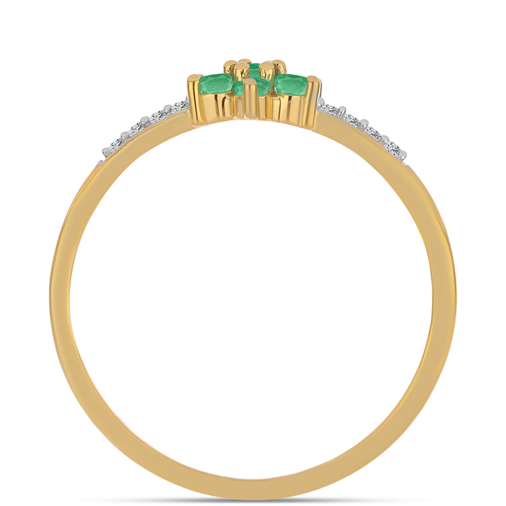 Anillo de Plata Bañada en Oro con Esmeralda de Brasil y Zircón Blanco