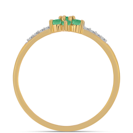 Anillo de Plata Bañada en Oro con Esmeralda de Brasil y Zircón Blanco