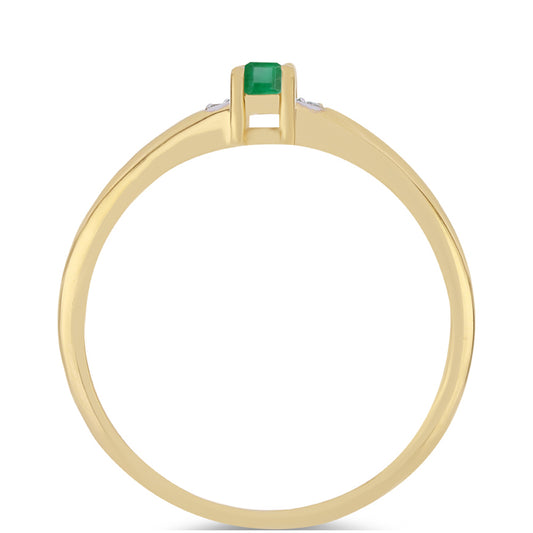 Anillo de Plata Bañada en Oro con Esmeralda de Brasil y Zircón Blanco