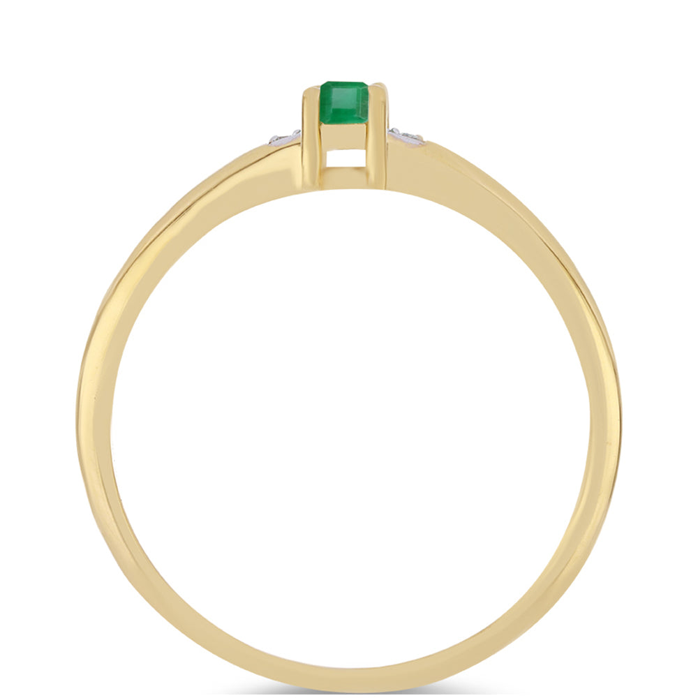 Anillo de Plata Bañada en Oro con Esmeralda de Brasil y Zircón Blanco