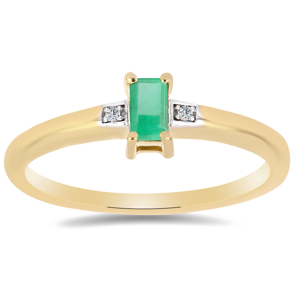 Anillo de Plata Bañada en Oro con Esmeralda de Brasil y Zircón Blanco 3 