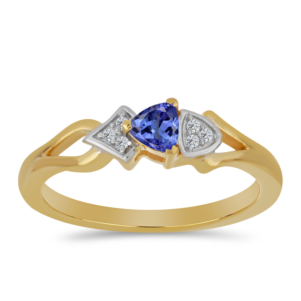Anillo de Plata Bañada en Oro con Tanzanita y Zircón Blanco 3 