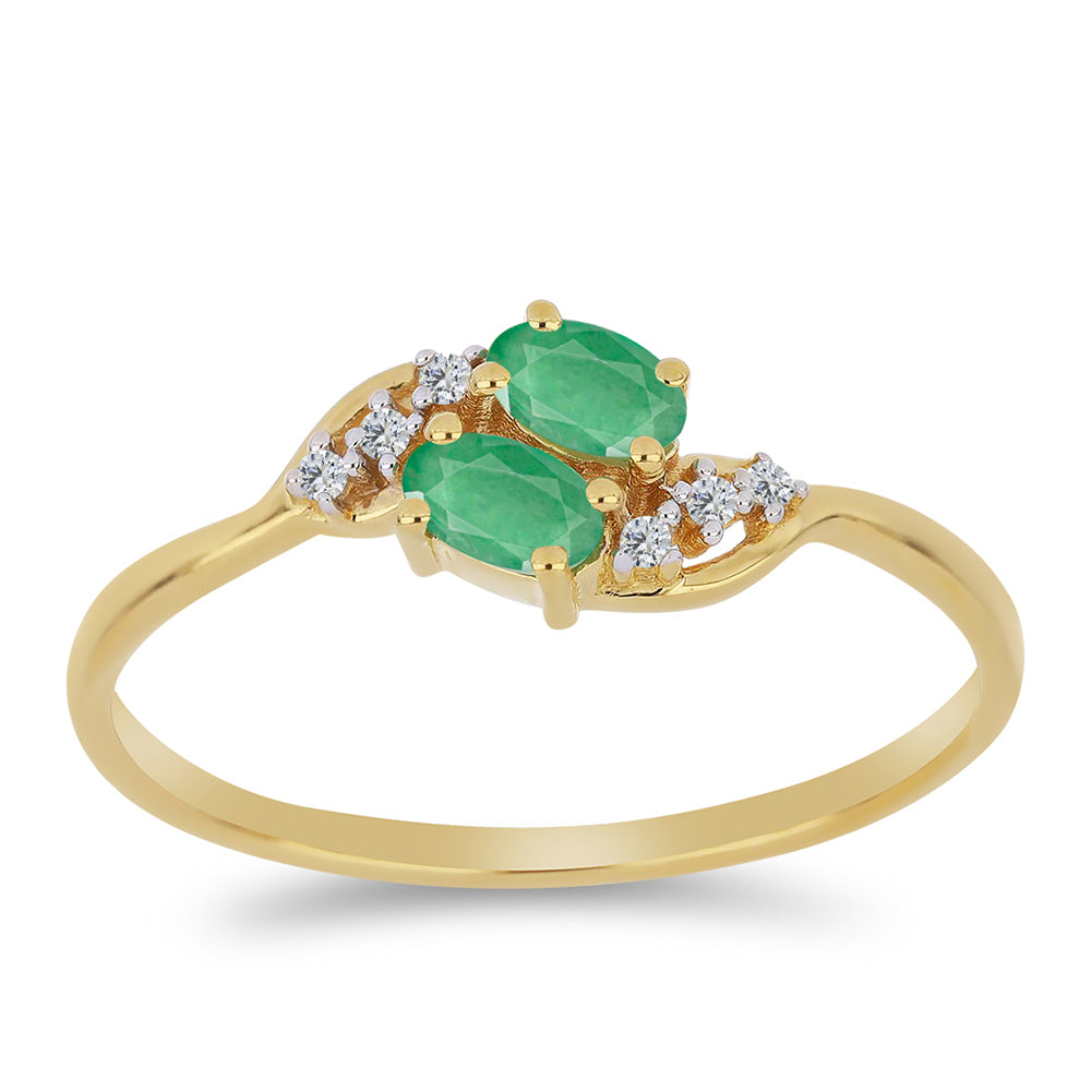 Anillo de Plata Bañada en Oro con Esmeralda de Brasil y Zircón Blanco 3 