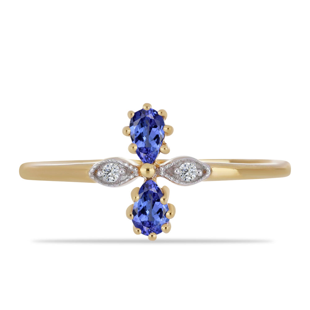 Anillo de Plata Bañada en Oro con Tanzanita y Zircón Blanco 1 