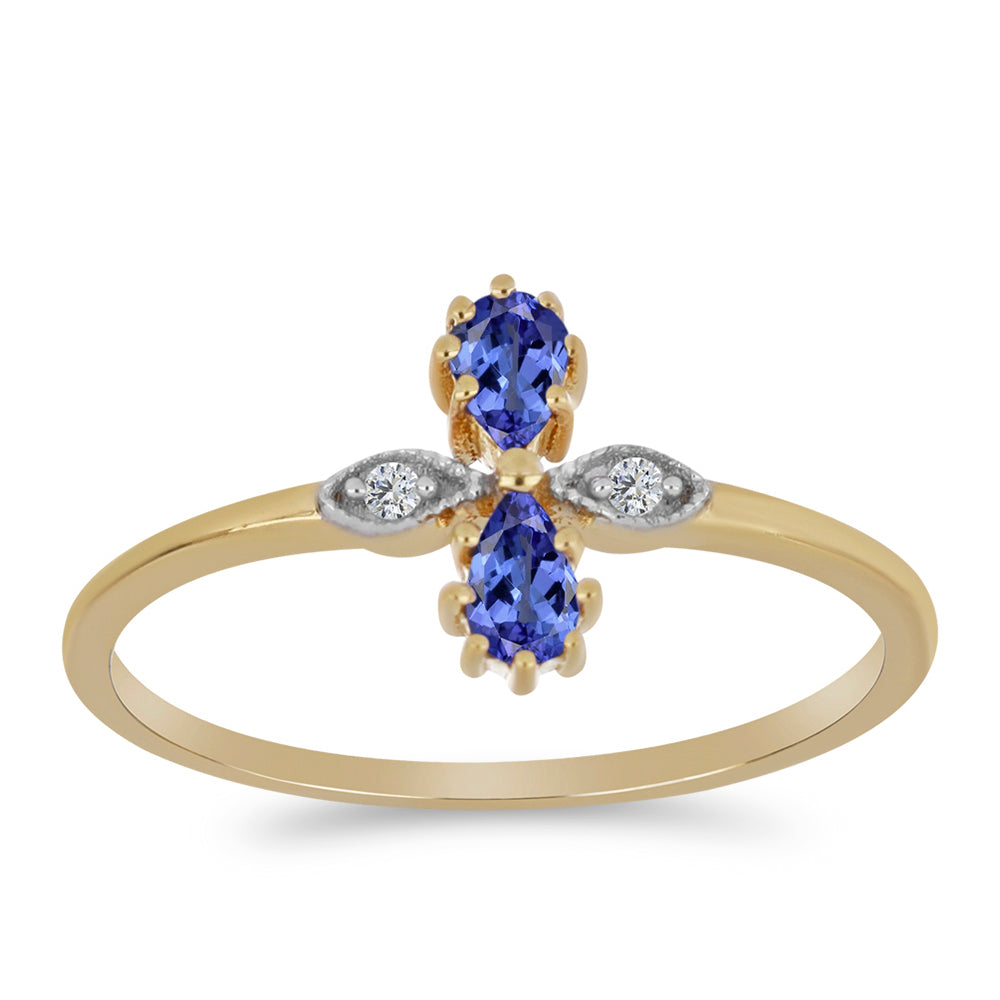 Anillo de Plata Bañada en Oro con Tanzanita y Zircón Blanco