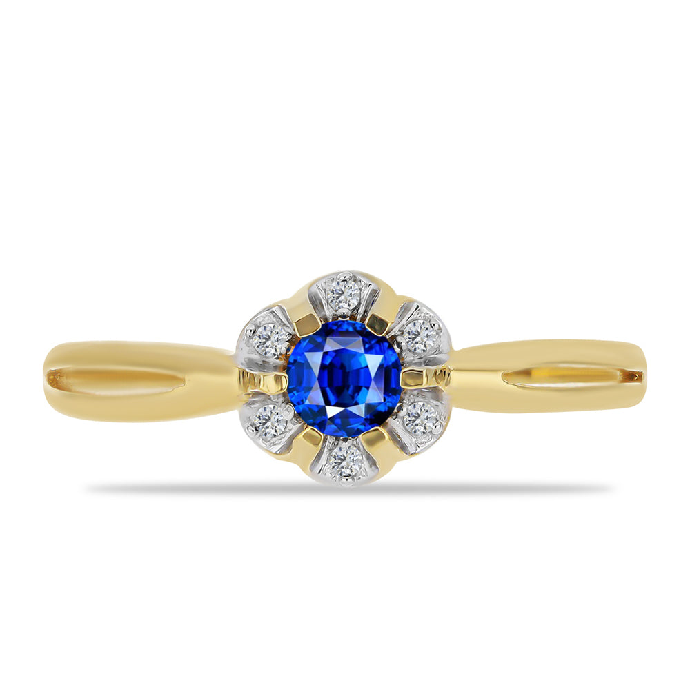 Anillo de Plata Bañada en Oro con Zafiro Azul Australiano y Zircón Blanco 1 