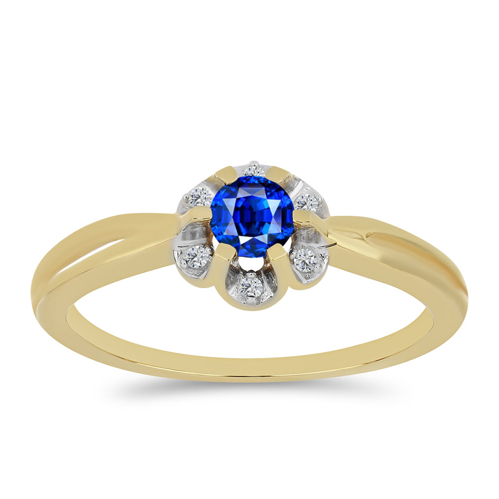 Anillo de Plata Bañada en Oro con Zafiro Azul Australiano y Zircón Blanco