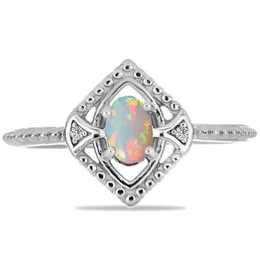 Anillo de Plata con Ópalo Etíope de Lega Dembi y Zircón Blanco