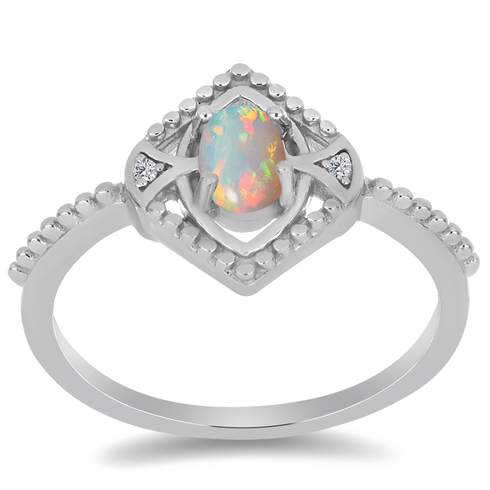 Anillo de Plata con Ópalo Etíope de Lega Dembi y Zircón Blanco