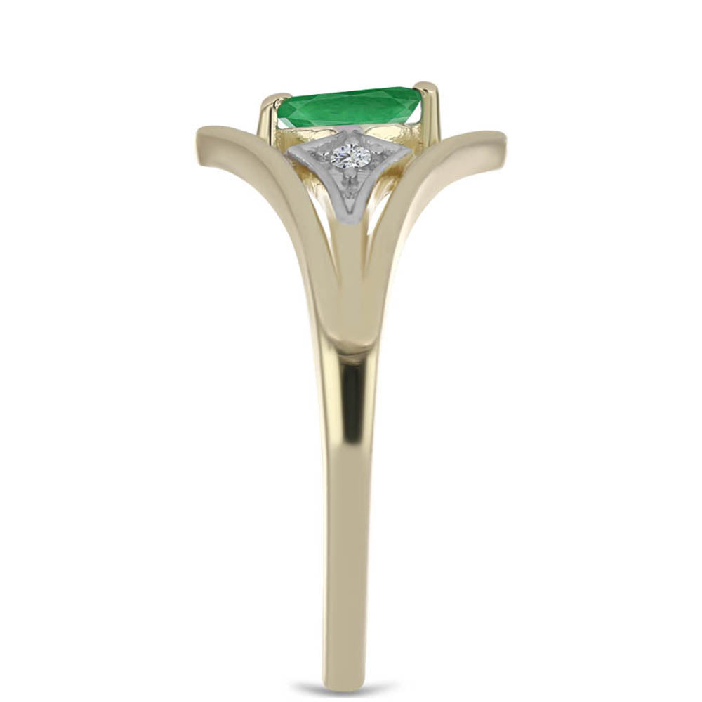 Anillo de Plata Bañada en Oro con Esmeralda de Brasil y Zircón blanco natural 4 