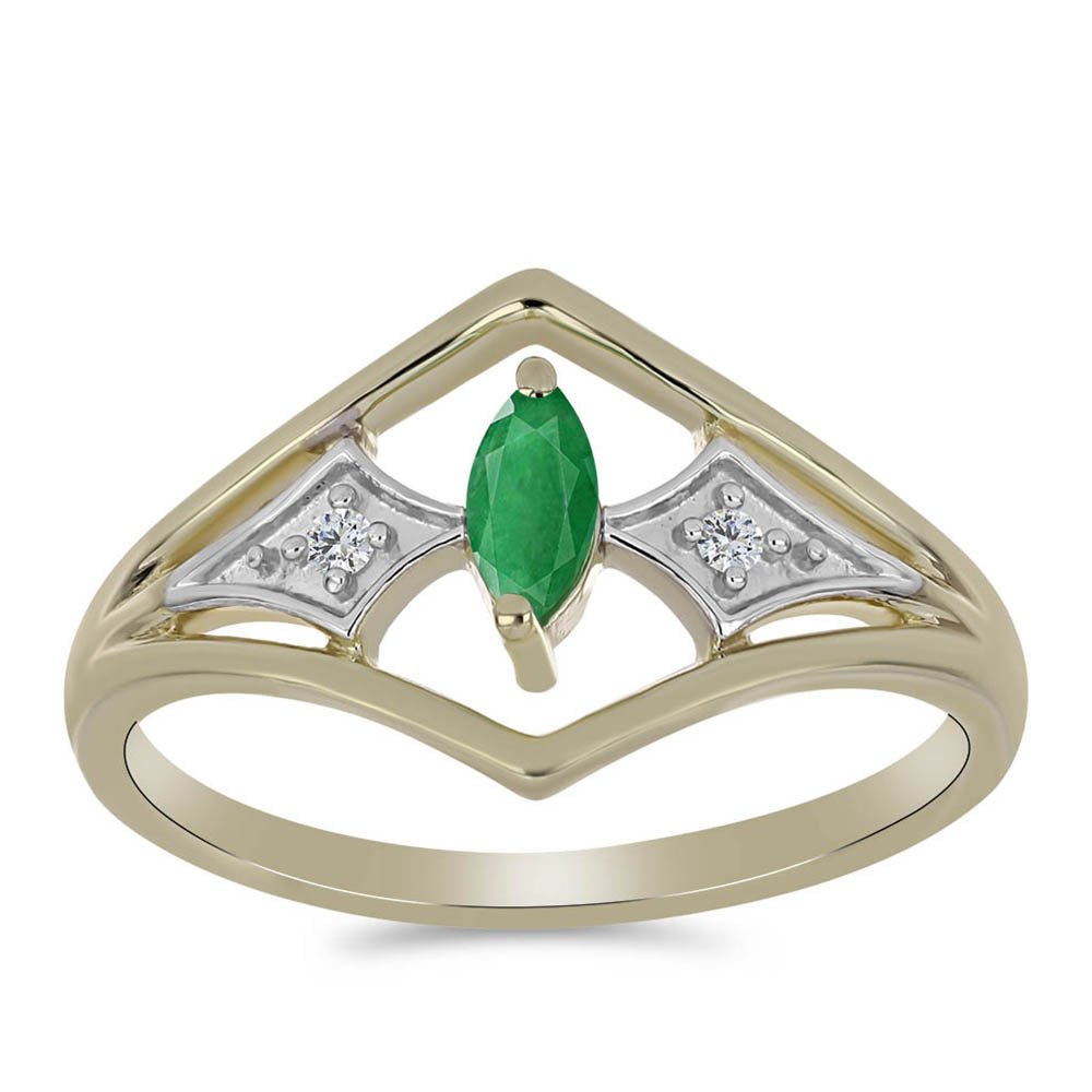 Anillo de Plata Bañada en Oro con Esmeralda de Brasil y Zircón Blanco