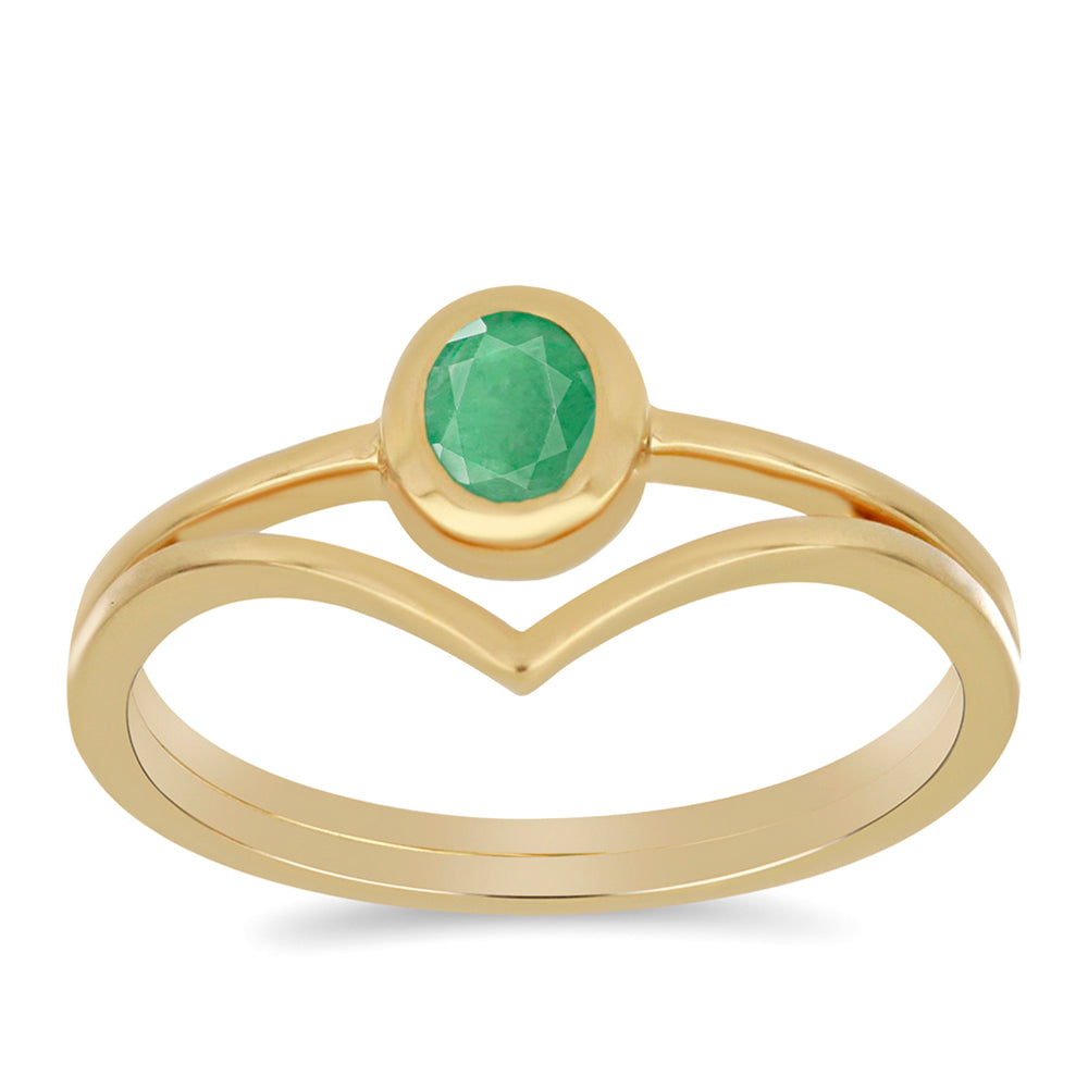 Anillo de Plata Bañada en Oro con Esmeralda de Brasil