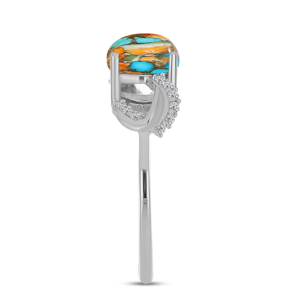 Anillo de Plata con Turquesa Ostra y Zircón Blanco