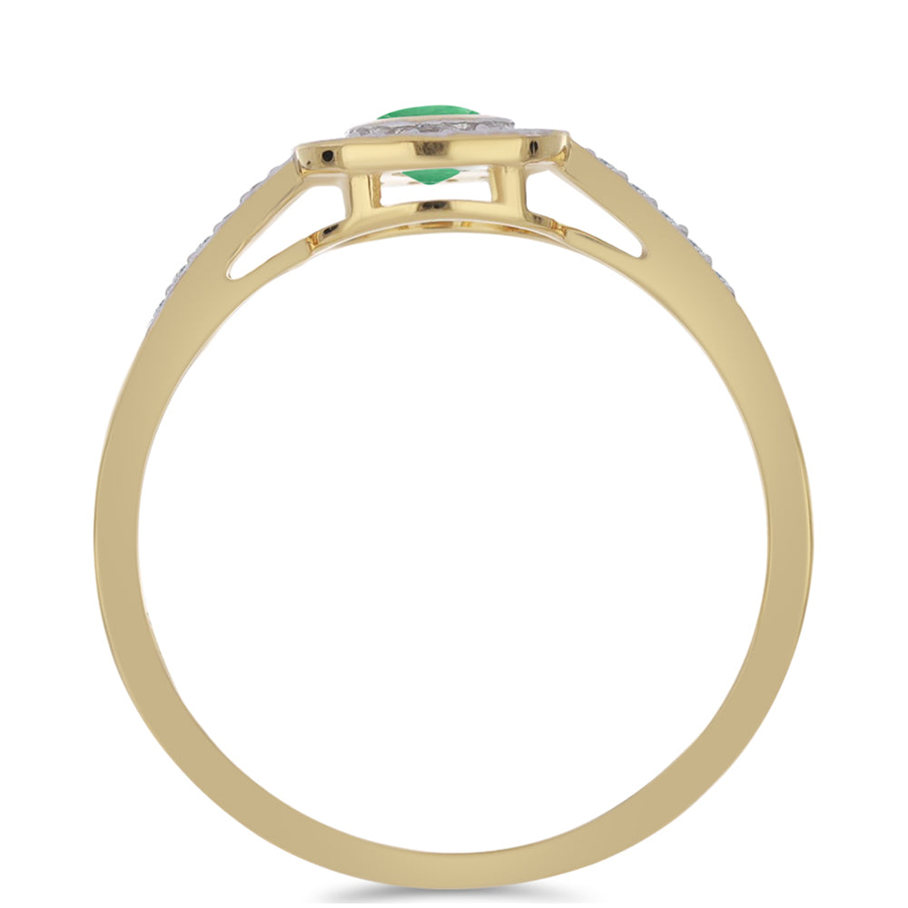 Anillo de Plata Bañada en Oro con Esmeralda de Brasil y Zircón Blanco