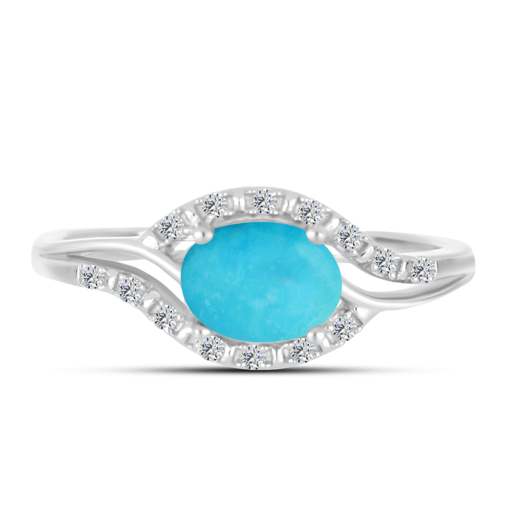Anillo de Plata con Turquesa Bella Durmiente y Zircón Blanco 1 