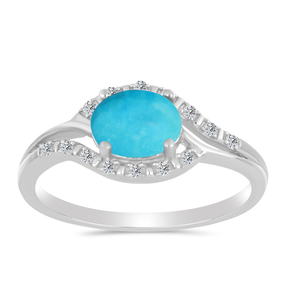 Anillo de Plata con Turquesa Bella Durmiente y Zircón Blanco 3 