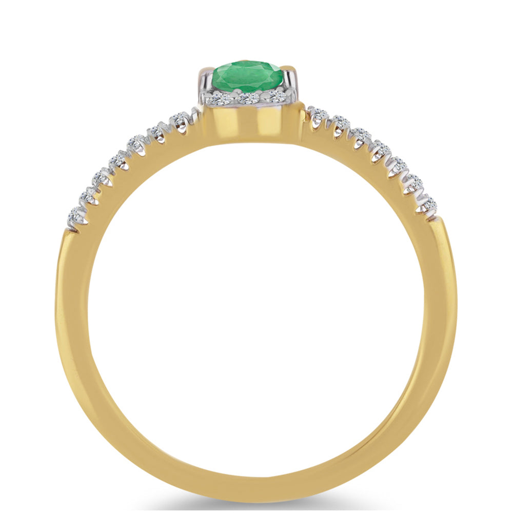 Anillo de Plata Bañada en Oro con Esmeralda de Brasil y Zircón Blanco