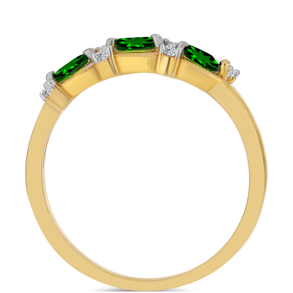 Anillo de Plata Bañada en Oro con Diópsido de Cromo y Zircón Blanco 2 