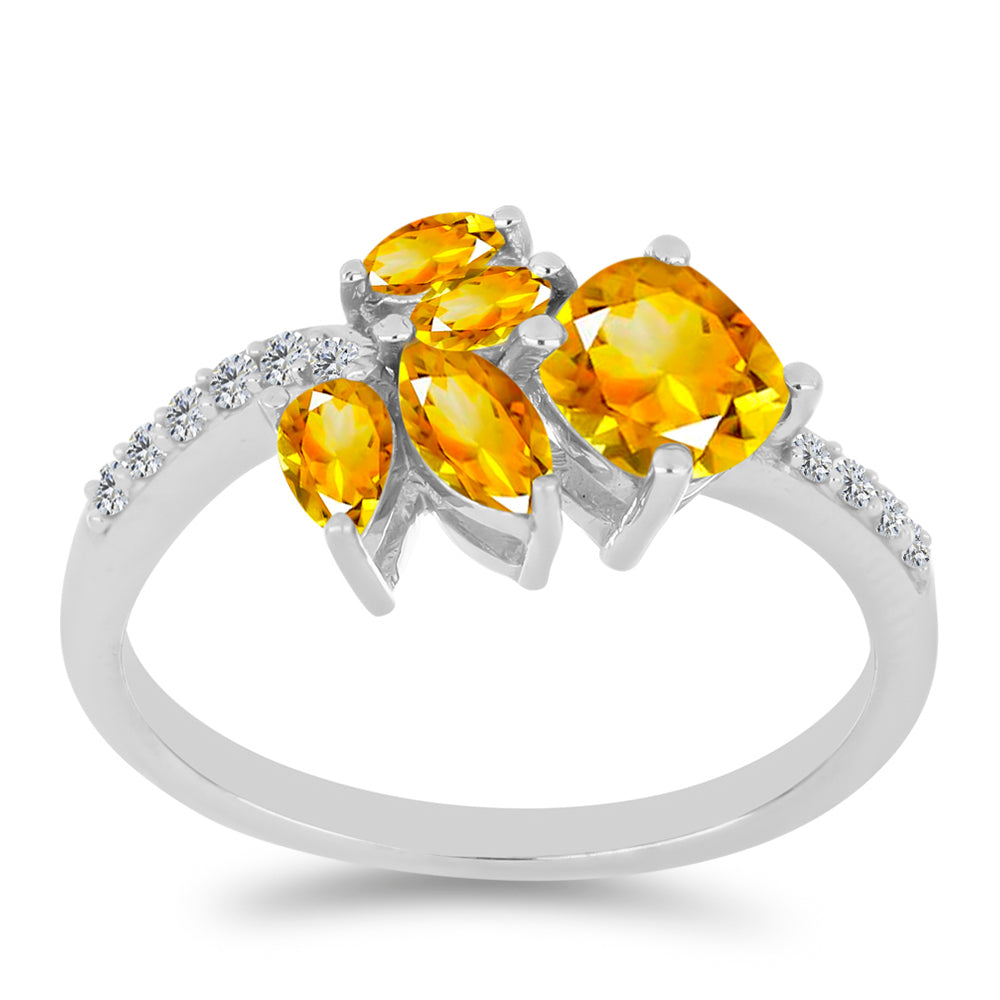 Anillo de Plata con Citrino de los Montes Urales y Topacio Blanco