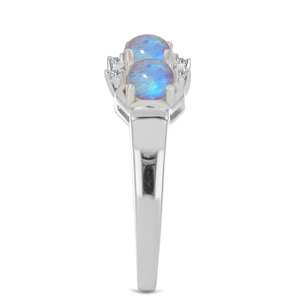 Anillo de Plata con Piedra Lunar Arco Iris y Zircón Blanco 4 