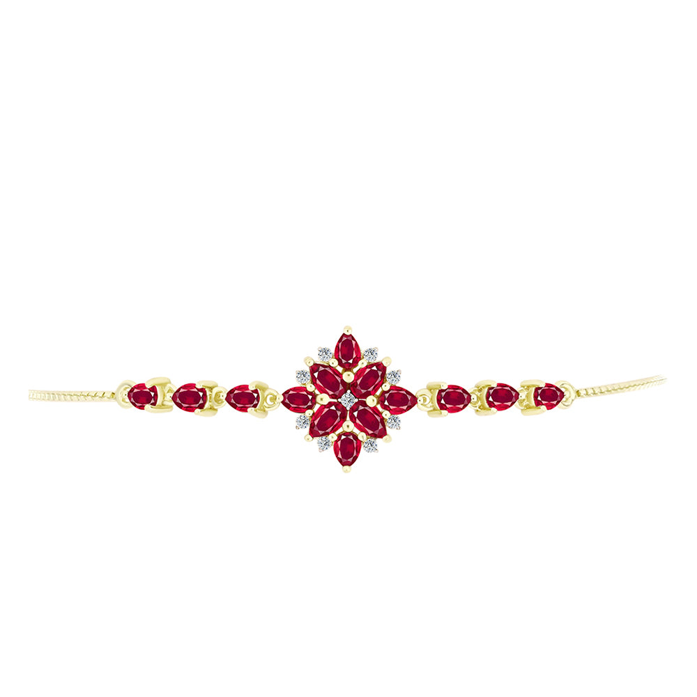 Pulsera de Plata Bañada en Oro con Rubí de Madagascar y Topacio Blanco