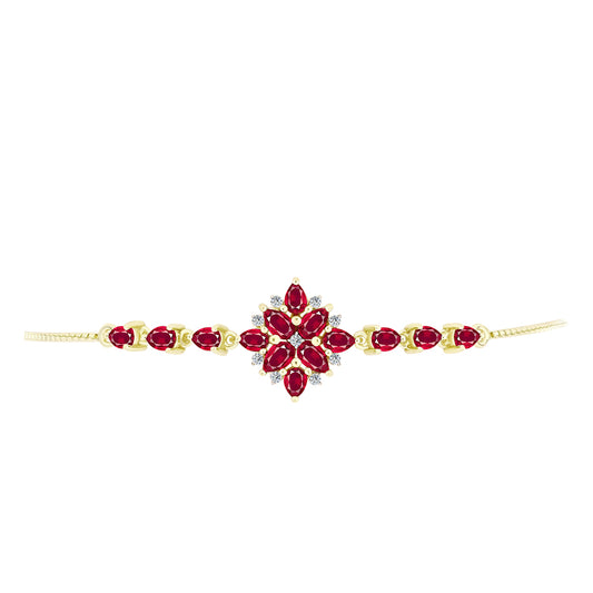 Pulsera de Plata Bañada en Oro con Rubí de Madagascar y Topacio Blanco