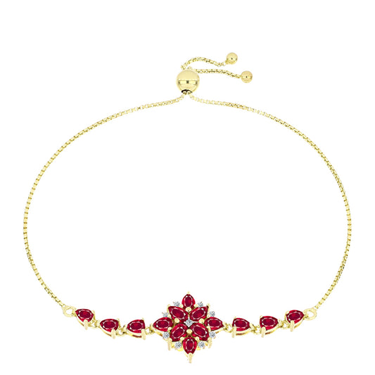 Pulsera de Plata Bañada en Oro con Rubí de Madagascar y Topacio Blanco