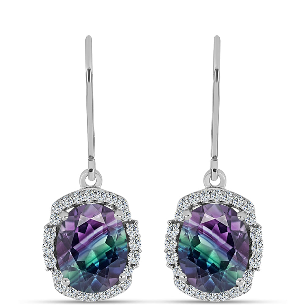 Pendientes de Plata con Fluorita cebra y Topacio Blanco