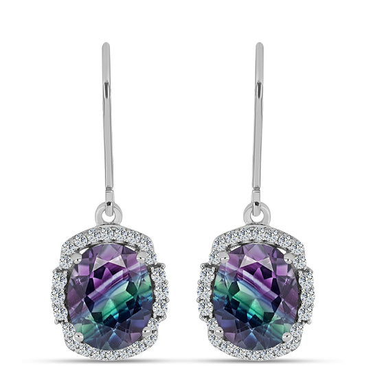 Pendientes de Plata con Fluorita cebra y Topacio Blanco