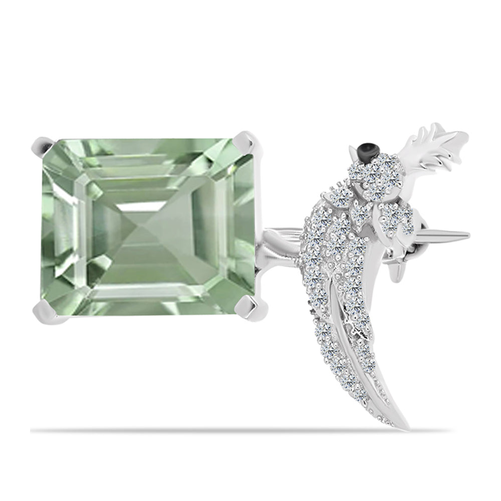 Broche de Plata con Amatista Verde y Topacio Blanco 1 