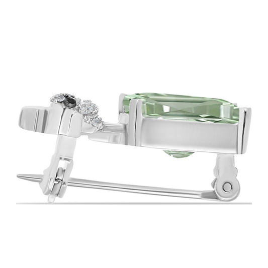 Broche de Plata con Amatista Verde y Topacio Blanco