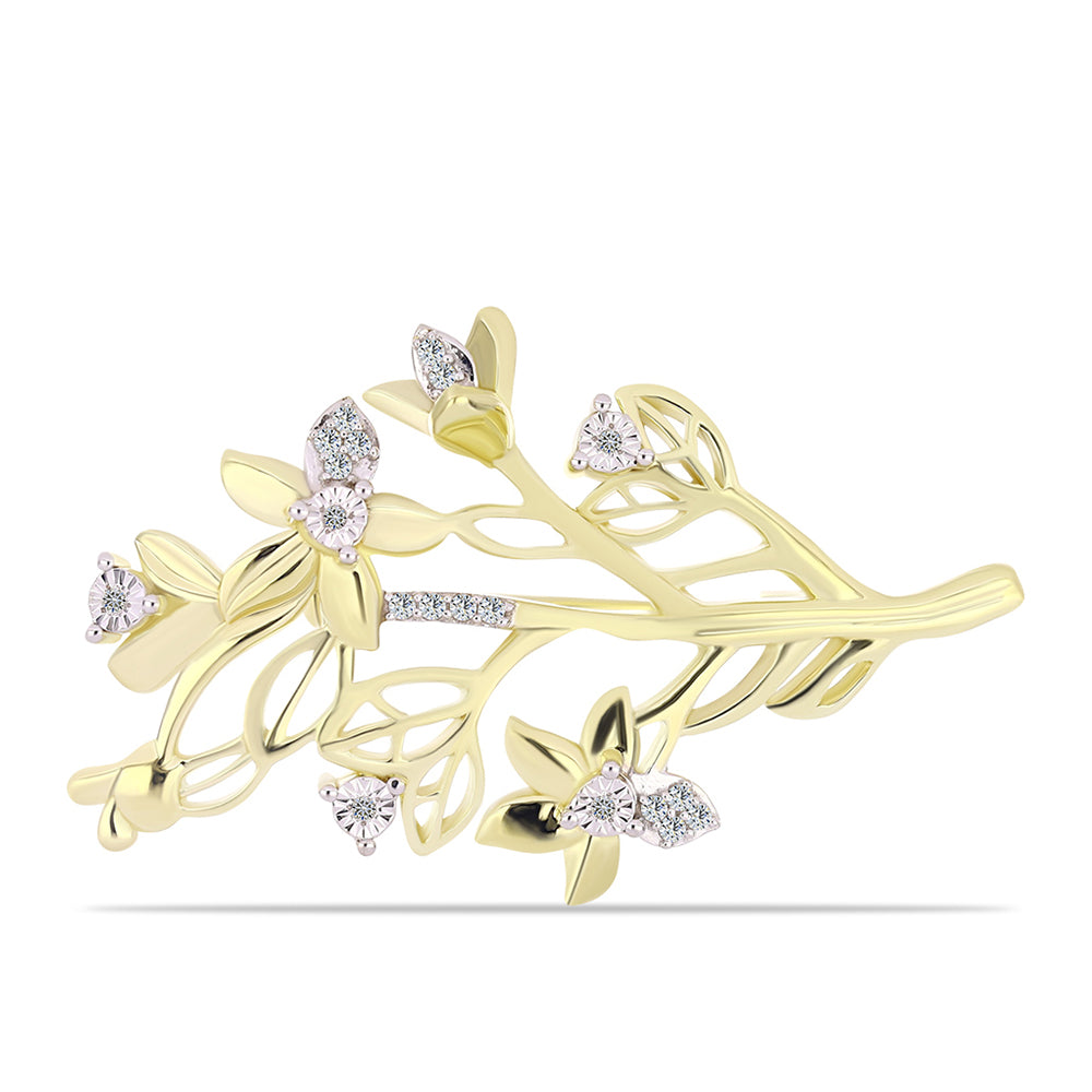 Broche de Plata Bañada en Oro con Diamante blanco y Topacio Blanco 1 