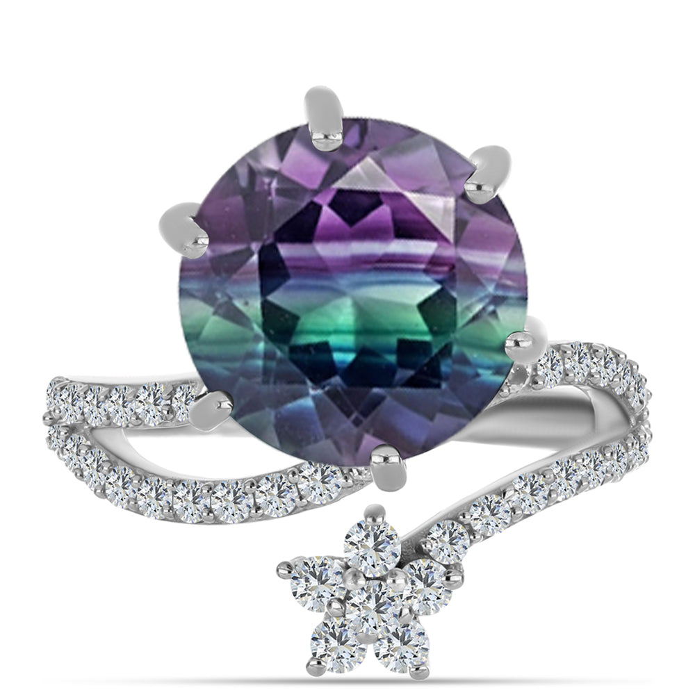 Anillo de Plata con Fluorita cebra y Topacio Blanco 1 