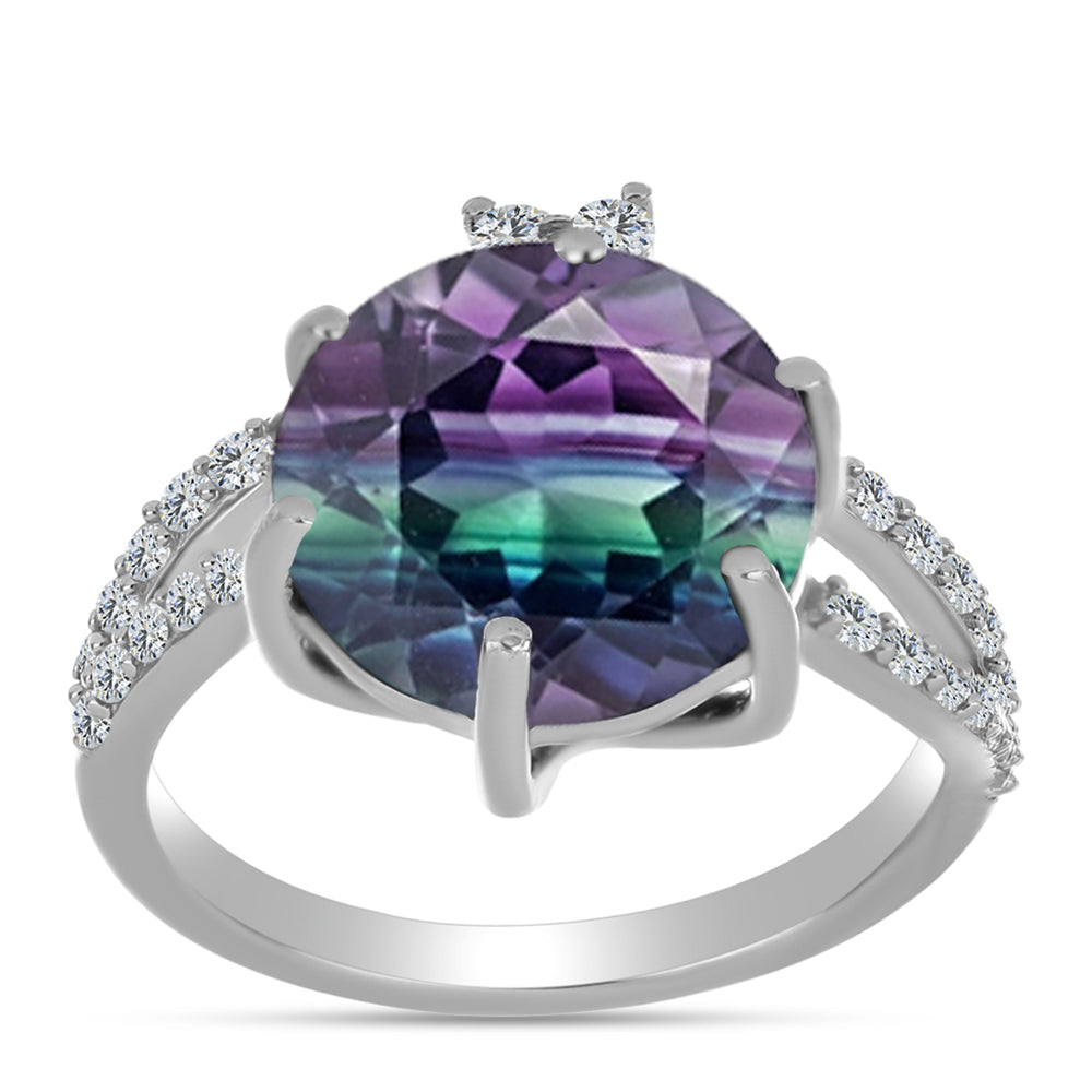 Anillo de Plata con Fluorita cebra y Topacio Blanco 3 