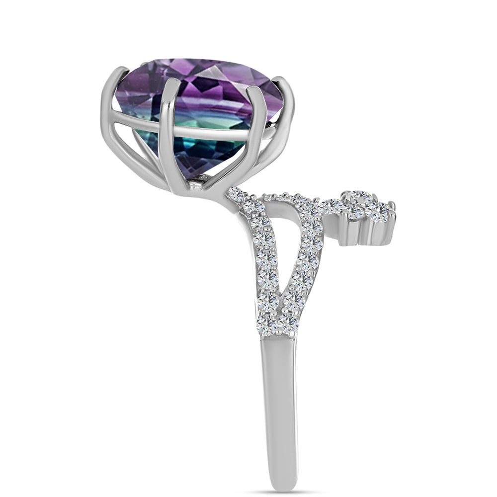 Anillo de Plata con Fluorita cebra y Topacio Blanco 4 