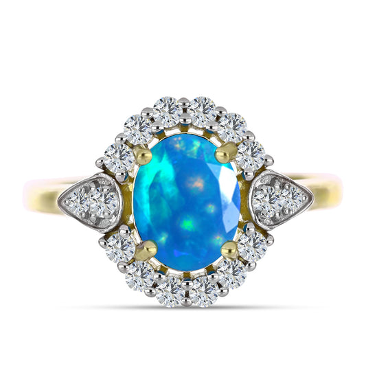 Anillo de Plata Bañada en Oro con Ópalo Paraíso de Etiopia y Topacio Blanco