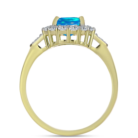 Anillo de Plata Bañada en Oro con Ópalo Paraíso de Etiopia y Topacio Blanco